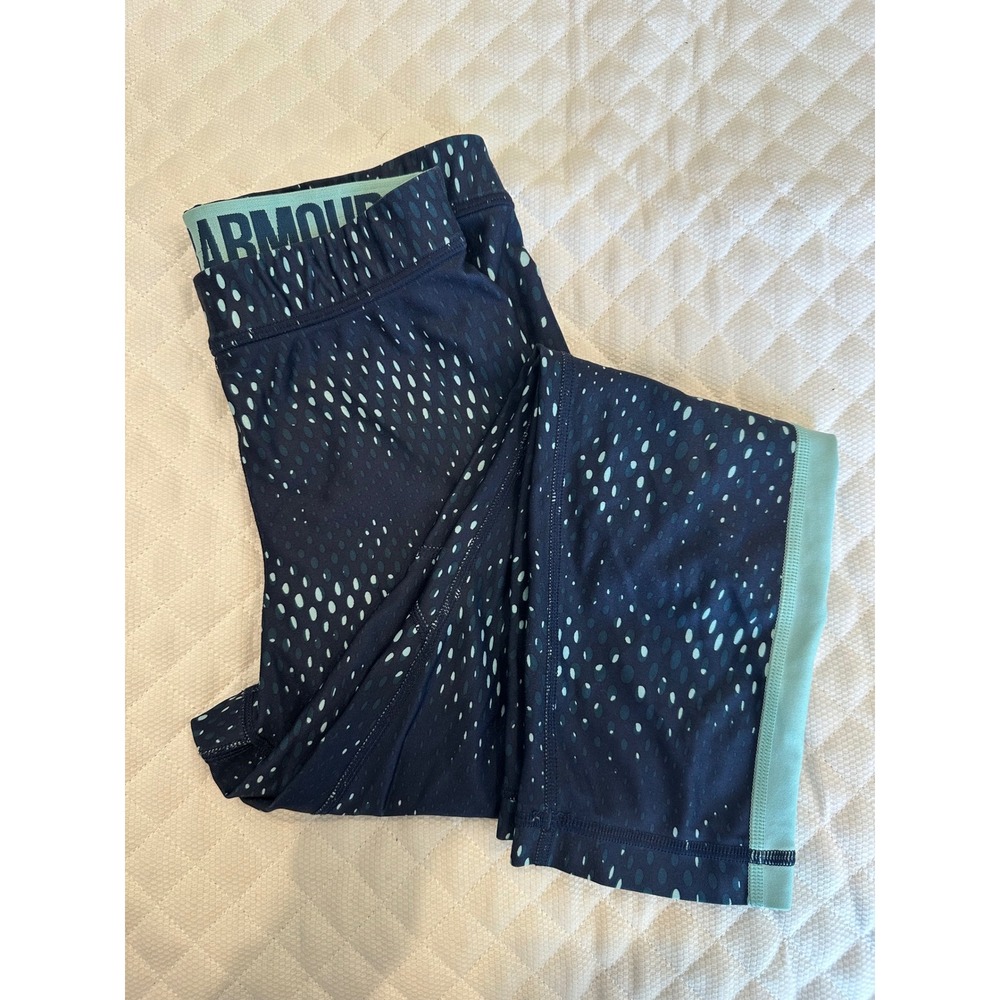 Under Armour HeatGear Compression Leggings Navy Mint Dot Print Womens Small